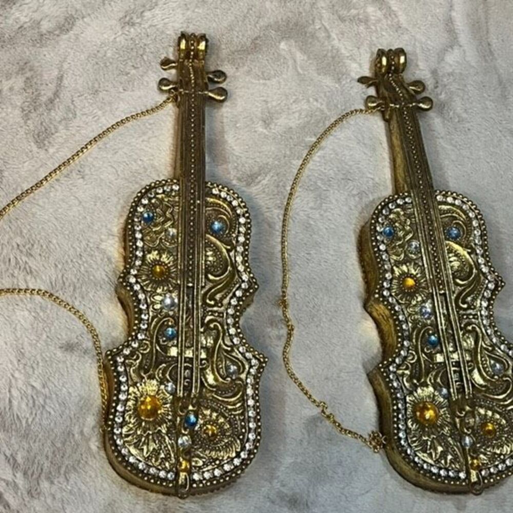 Elegant Gold Violin Accent Decor Poly Resin 18" Violins Set